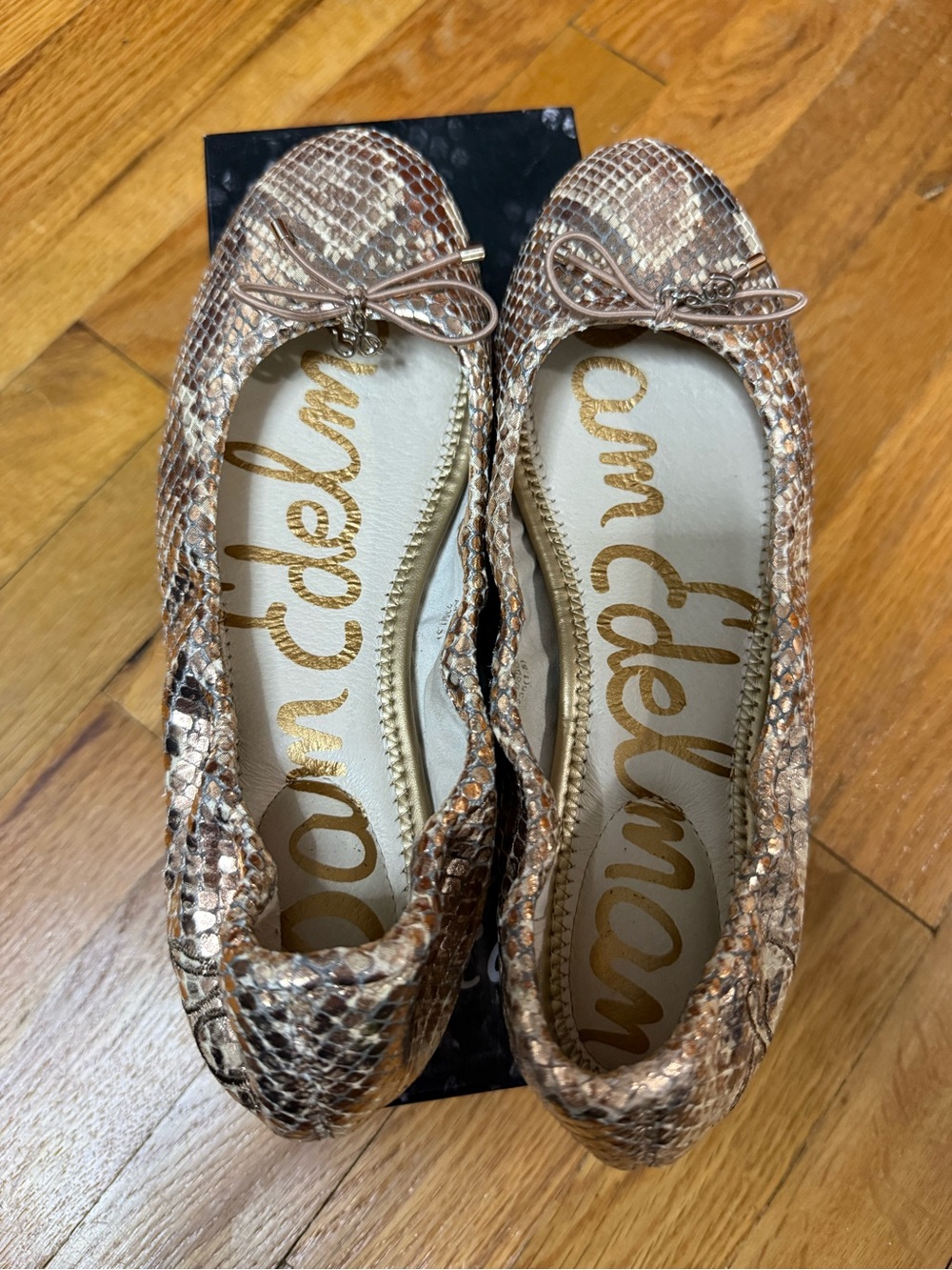 Sam Edelman Metallic Rose Snake-Print Ballet Flats